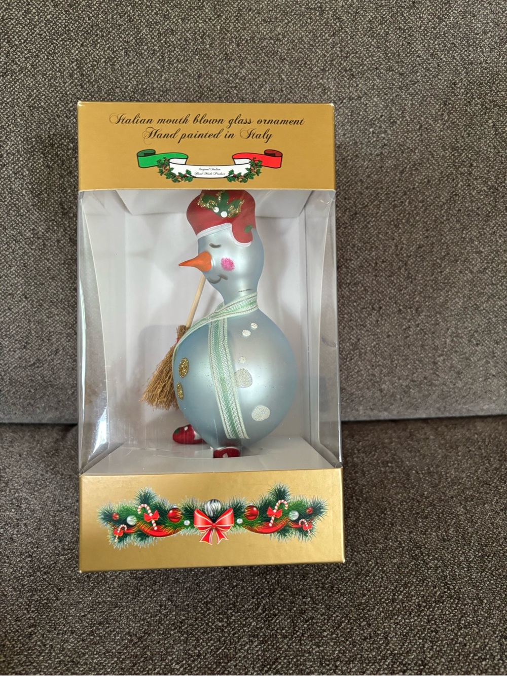 Italian Mouth Blown Glass Snowman Ornament